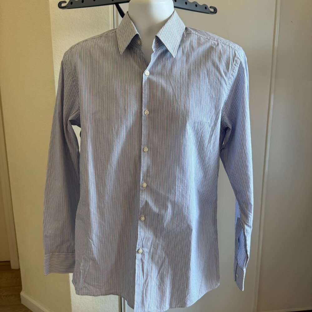 Hugo Boss Blue Red White Stripe Large L 16.5 16 1/2 34 35 Dress Shirt Mens